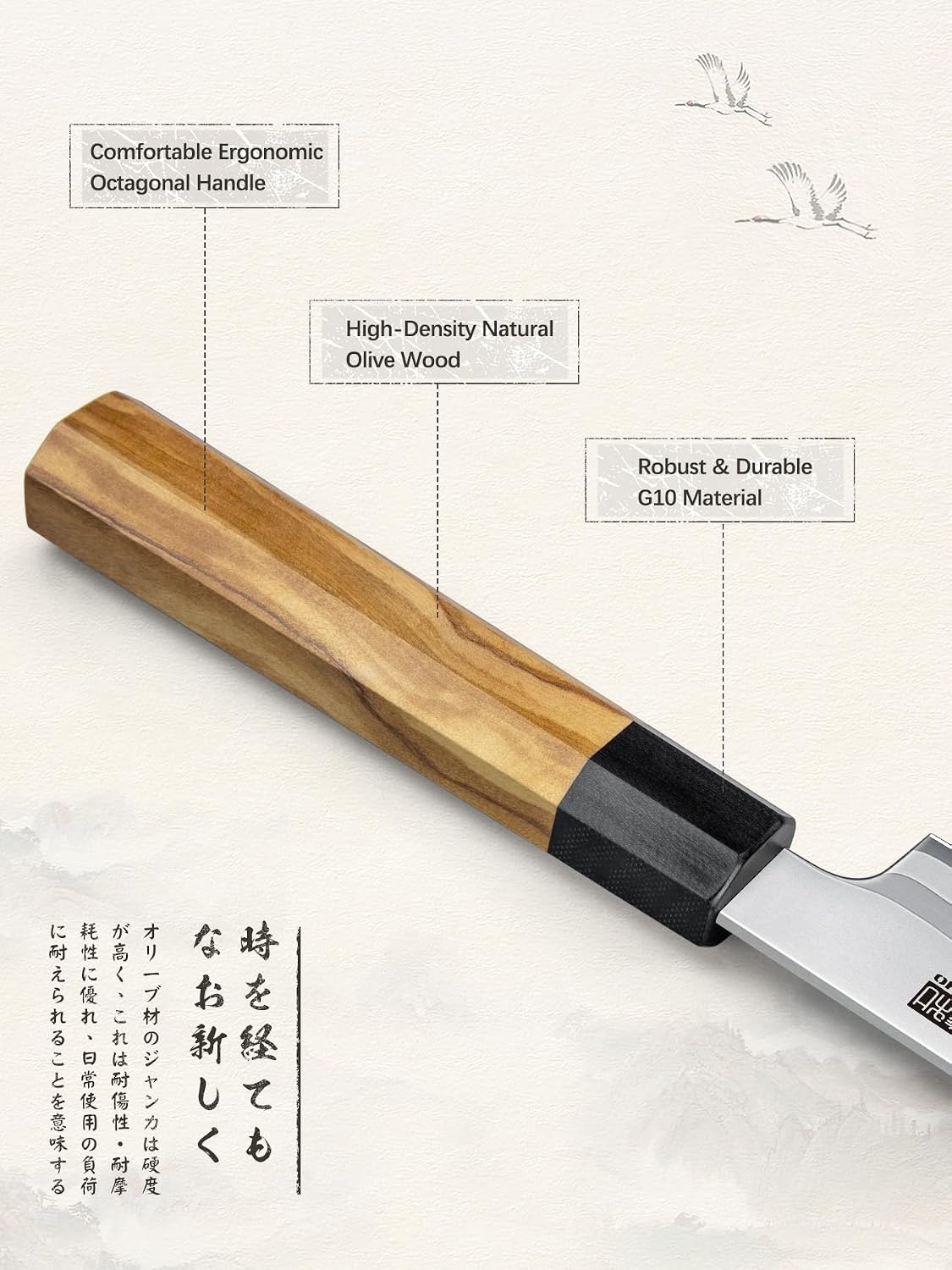 image:imageHOSHANHO Sushi Knife 10 Sharp Japanese Sashimi Knife for Fish Filleting High Carbon Steel Yanagiba Knife 12 Edge 62 HRC octagonal G10Olive Wood Handle Kitchen Knives for Home amp Gifting