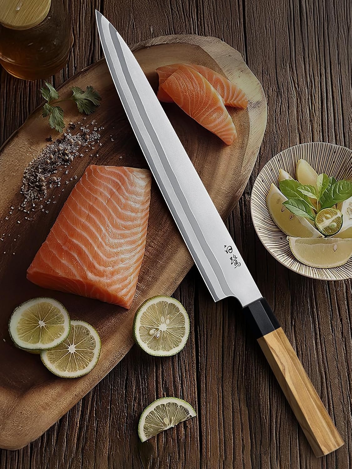 image:imageHOSHANHO Sushi Knife 10 Sharp Japanese Sashimi Knife for Fish Filleting High Carbon Steel Yanagiba Knife 12 Edge 62 HRC octagonal G10Olive Wood Handle Kitchen Knives for Home amp Gifting