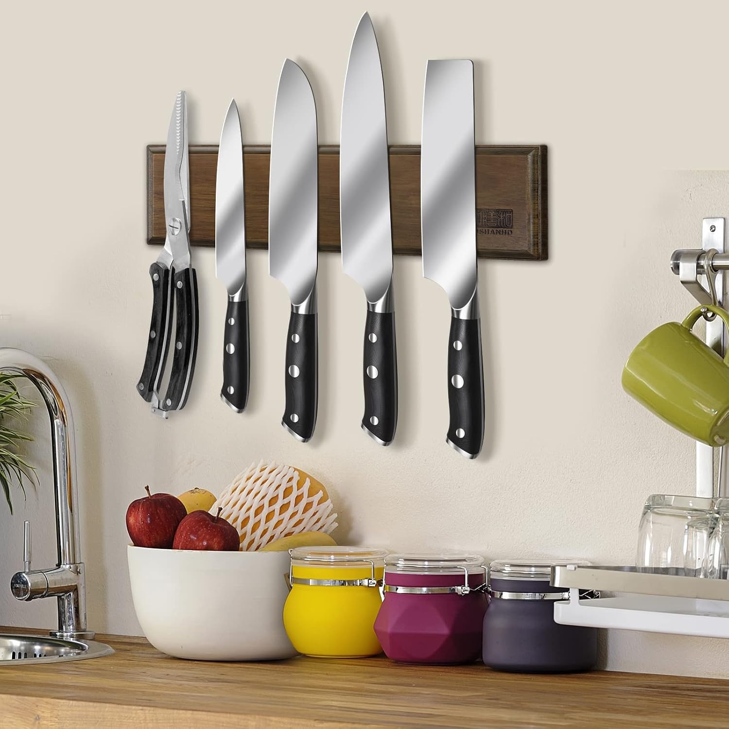 image:imageMagnetic Knife Holder for Wall 12 Inch HOSHANHO Powerful Magnetic Knife Strip Acacia Wood Magnet Knife Rack for Kitchen Knives amp ToolsWood Brown