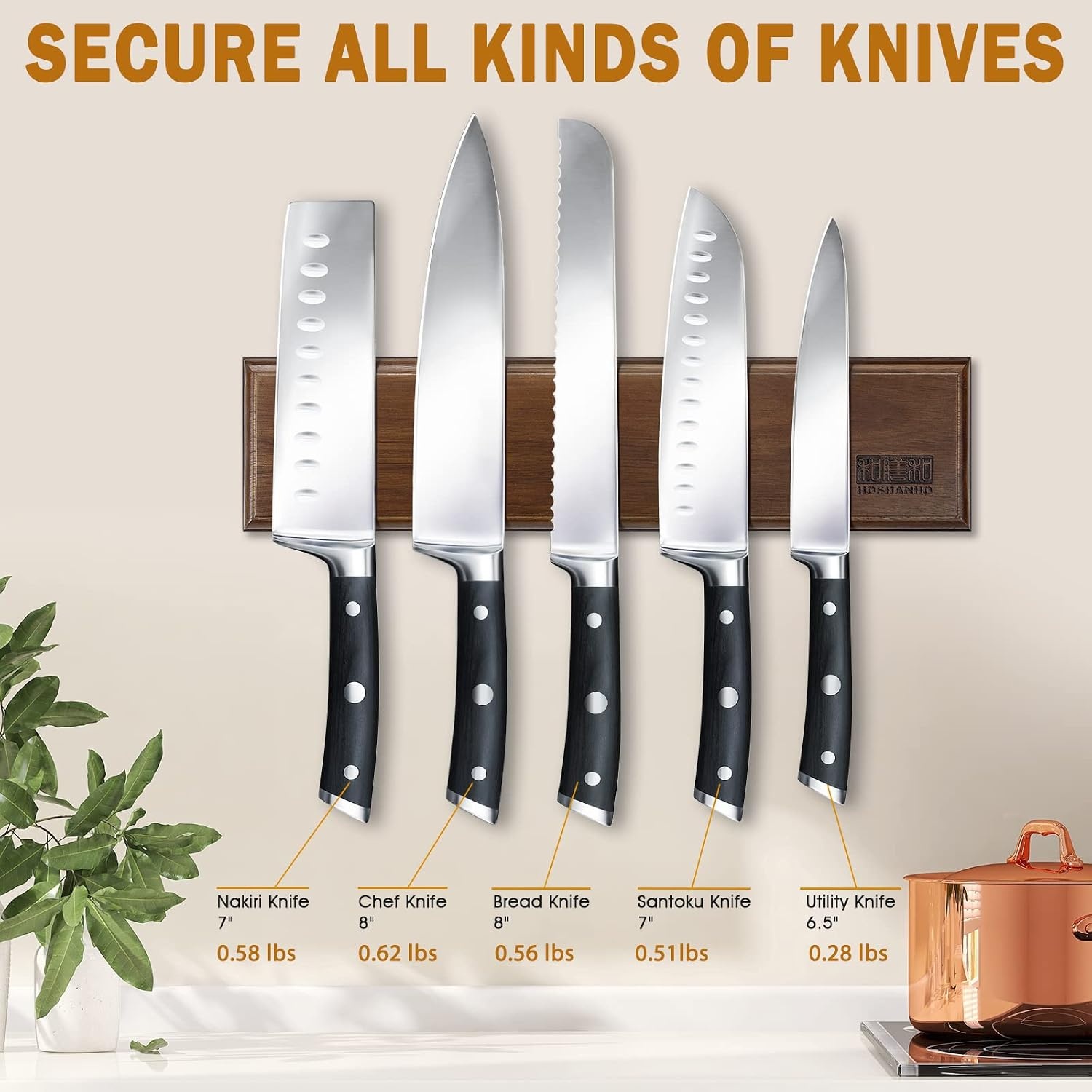 image:imageMagnetic Knife Holder for Wall 12 Inch HOSHANHO Powerful Magnetic Knife Strip Acacia Wood Magnet Knife Rack for Kitchen Knives amp ToolsWood Brown