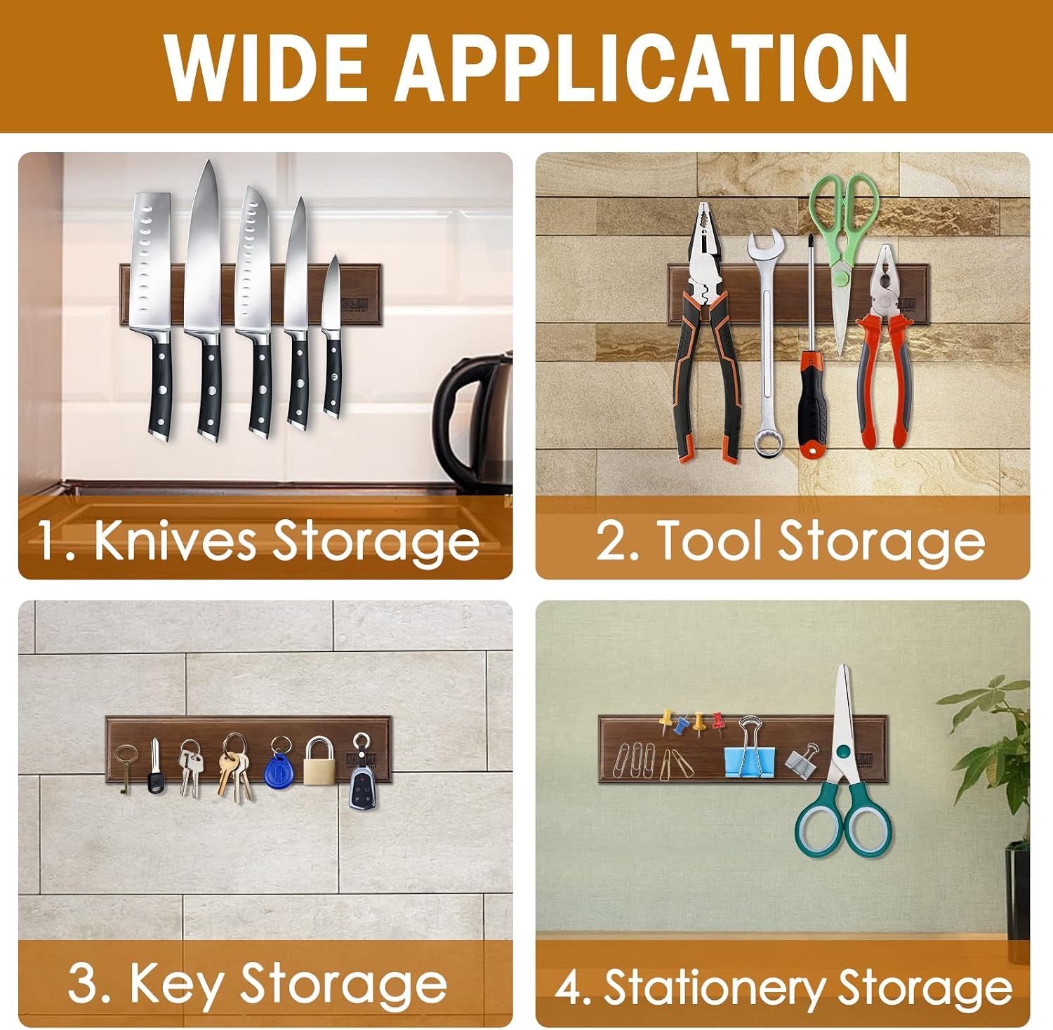 image:imageMagnetic Knife Holder for Wall 12 Inch HOSHANHO Powerful Magnetic Knife Strip Acacia Wood Magnet Knife Rack for Kitchen Knives amp ToolsWood Brown