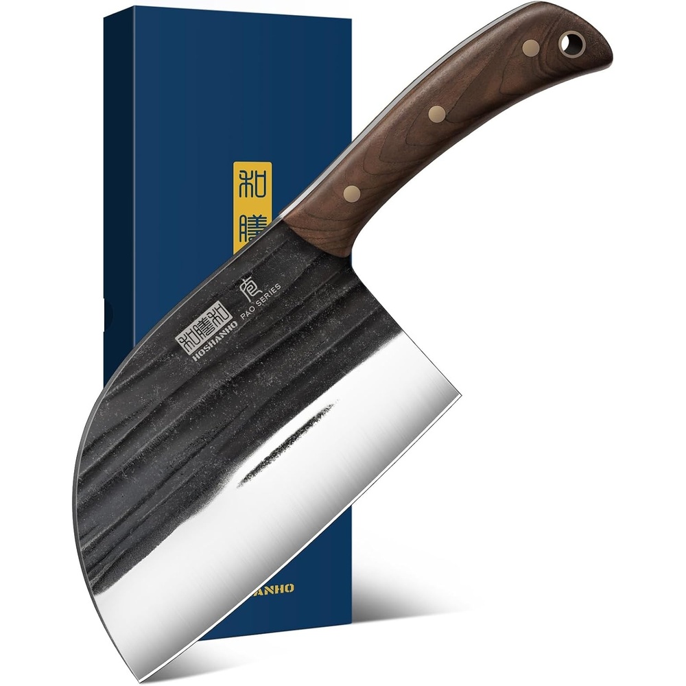 image:imageHOSHANHO 65 Serbian Chef Knife Hand Forged Butcher Meat Cleaver Knife High Carbon Steel Cleaver Knife for Meat Cutting Heavy Duty Butcher Knife with Full Tang for Home Camping BBQ Gift for Men65