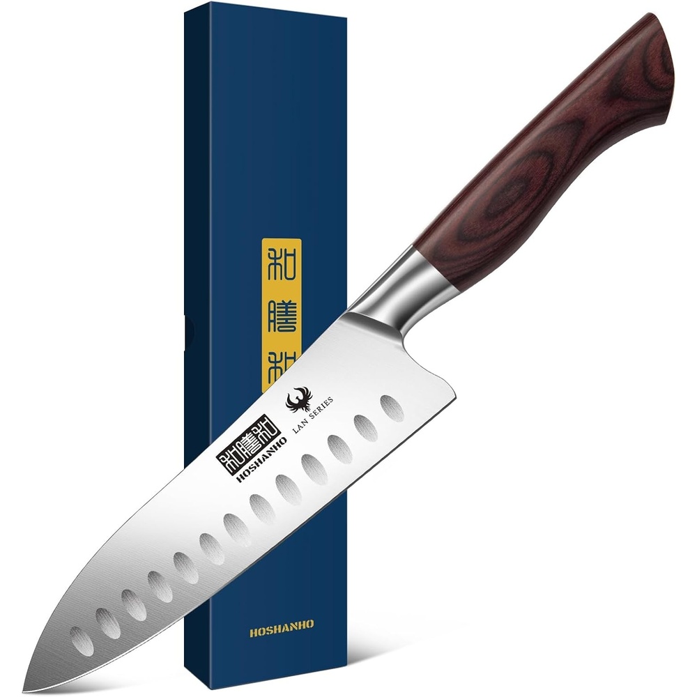 image:imageHOSHANHO 7 Chef KnifeRazorSharp Santoku Knife with Ergonomic Wood Handle Professional Kitchen Cooking Knife with Japanese High Carbon Steel15 Edge amp 60 HRC Blade Ergonomic Grip Design Ideal Gift7 Inch Santoku Knife