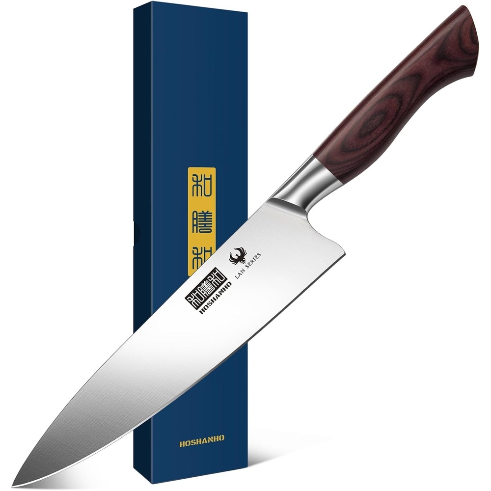 image:imageHOSHANHO 7 Chef KnifeRazorSharp Santoku Knife with Ergonomic Wood Handle Professional Kitchen Cooking Knife with Japanese High Carbon Steel15 Edge amp 60 HRC Blade Ergonomic Grip Design Ideal Gift8