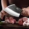 HOSHANHO 6.5″ Serbian Chef Knife, Hand Forged Butcher Meat Cleaver Knife | High Carbon Steel Cleaver Knife for Meat Cutting, Heavy Duty Butcher Knife with Full Tang for Home, Camping, BBQ Gift for Men(5.9″)