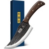 HOSHANHO 6.5″ Serbian Chef Knife, Hand Forged Butcher Meat Cleaver Knife | High Carbon Steel Cleaver Knife for Meat Cutting, Heavy Duty Butcher Knife with Full Tang for Home, Camping, BBQ Gift for Men(6″)