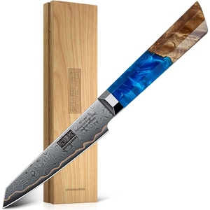 HOSHANHO 8″ Damascus Chef Knife, 67-Layer Damascus Steel Kitchen Knife | Ultra Sharp Japanese Cooking Knives, Ergonomic Blue Resin Stabilized Wood Handle with Wood Gift Box(4″)