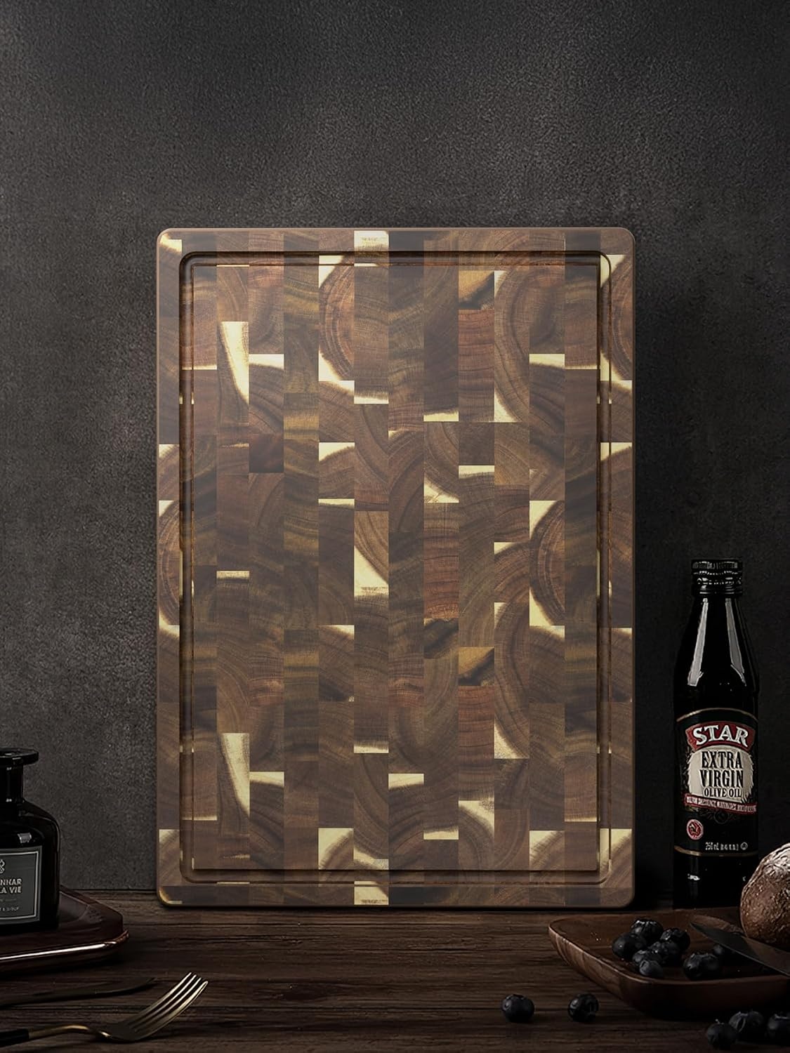 image:imageHOSHANHO 3 Packs Cutting Board Set Extra Large Acacia Wood Cutting Boards Durable Chopping Board for Kitchen Meal Prep Charcuterie Board with Builtin Ergonomic Handles and Deep Juice Grooves