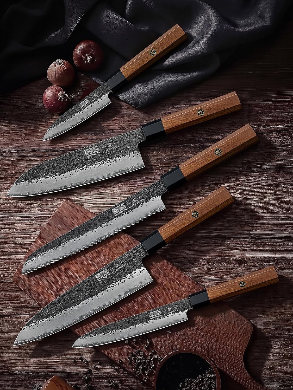 image:imageHOSHANHO 7 Pcs Knife Set with Magnetic Knife Block Ultra Sharp Knife Set Hand Forged 9 Layers 10CR15MOV High Carbon Steel Kitchen Knife Set Japanese Chef Knife Set with Ergonomic Rosewood Handle5 Pieces Knife Set
