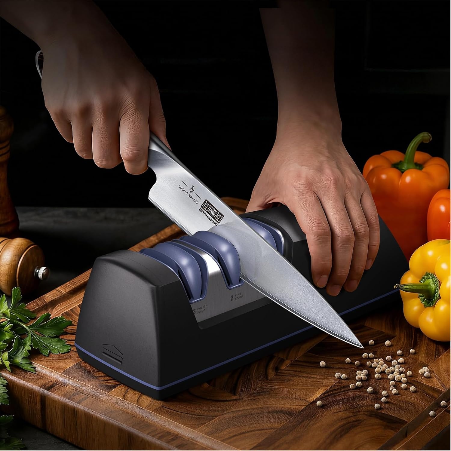 image:imageHOSHANHO Electric Knife Sharpener 3Stage Knife Sharpener for All Knives Professional Diamond Knife Sharpener Electric Replaceable Grinding Wheels amp 20 Precision Guide 40s Fast Sharpening Polish