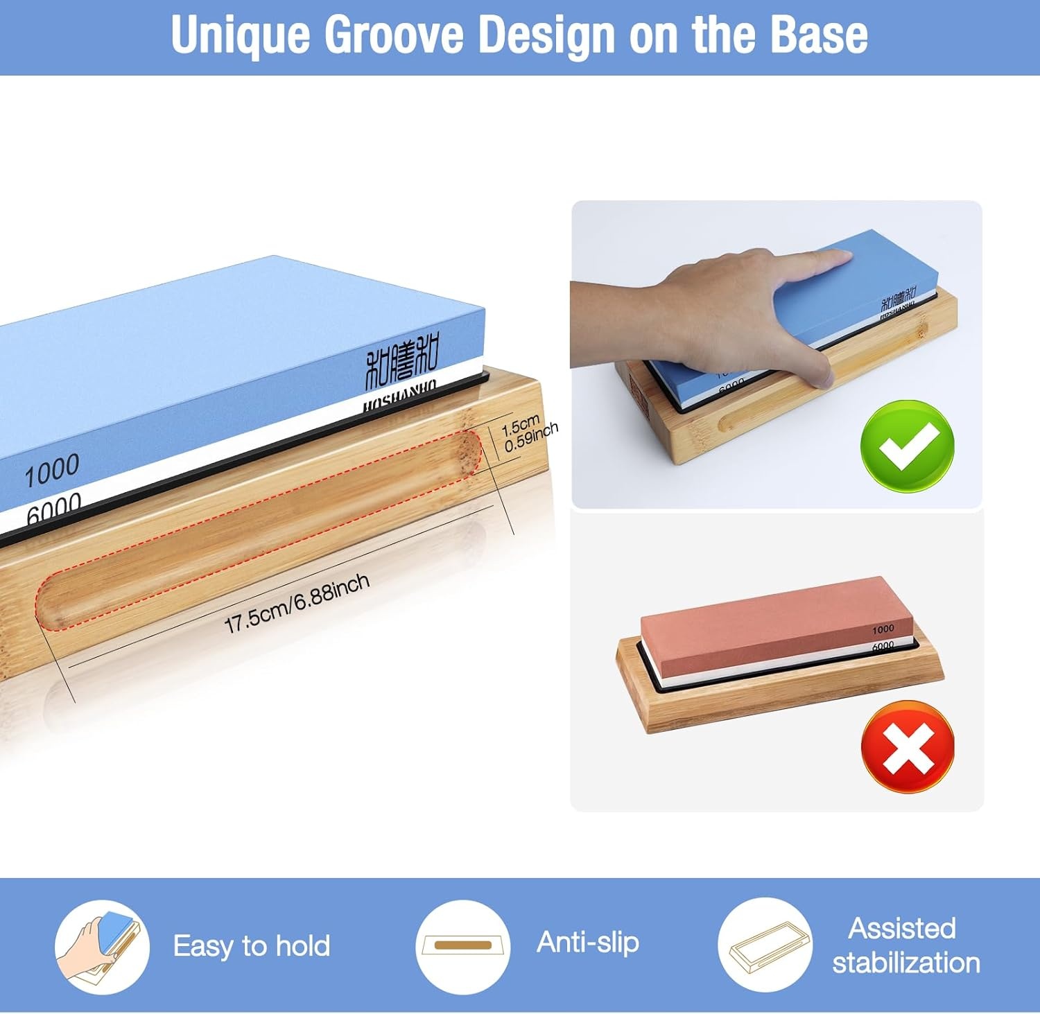 image:imageHOSHANHO Knife Sharpening Stone Set DoubleSided Grit 10006000 Whetstone Complete Knife Sharpener Stone Kit Wet Stone for Sharping Knives with Nonslip Rubber Base Angle Guide