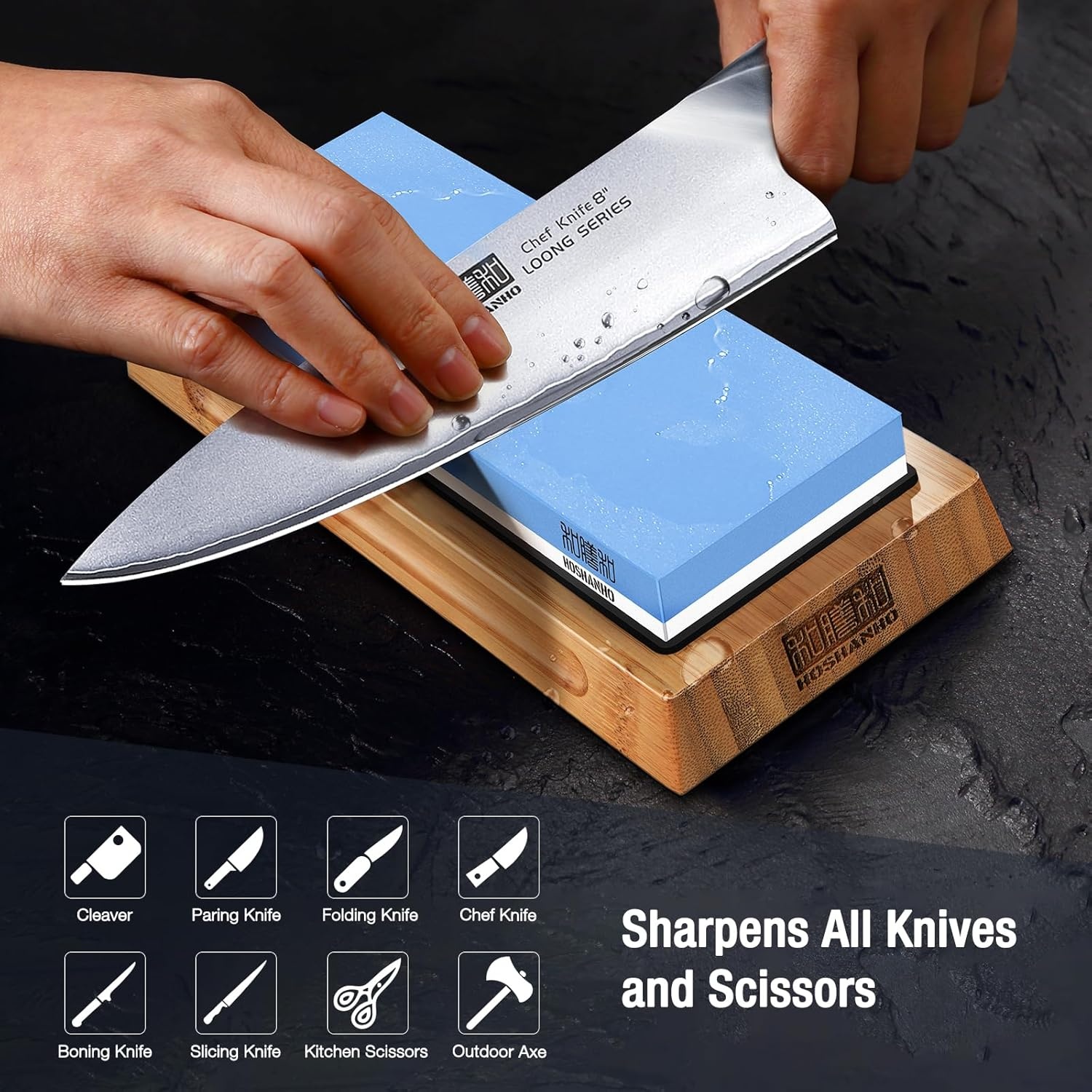 image:imageHOSHANHO Knife Sharpening Stone Set DoubleSided Grit 10006000 Whetstone Complete Knife Sharpener Stone Kit Wet Stone for Sharping Knives with Nonslip Rubber Base Angle Guide