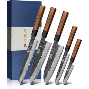 HOSHANHO 7 Pcs Knife Set with Magnetic Knife Block, Ultra Sharp Knife Set | Hand Forged 9 Layers 10CR15MOV High Carbon Steel Kitchen Knife Set, Japanese Chef Knife Set with Ergonomic Rosewood Handle(5 Pieces Knife Set)