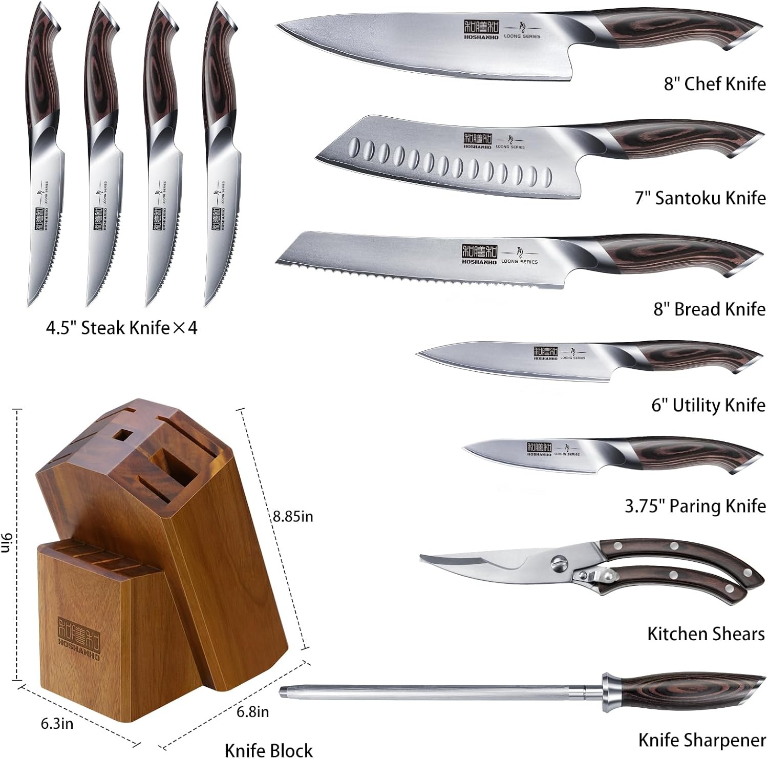 image:imageHOSHANHO 12PCS Knife Set with Block Ultra Sharp Japanese Kitchen Knife Set