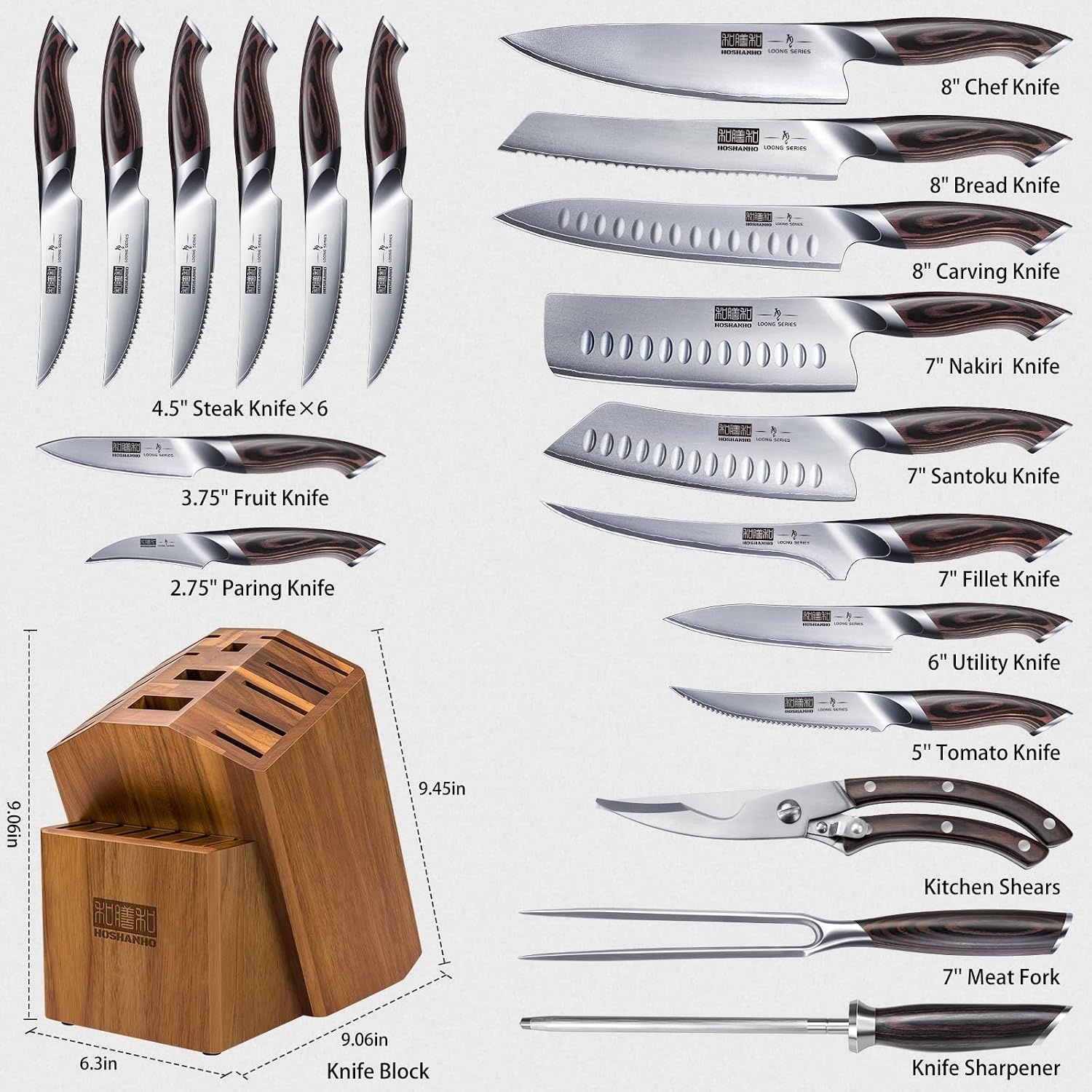 image:imageHOSHANHO 20PCS Knife Set Ultra Sharp Japanese Kitchen Knife Set with Block